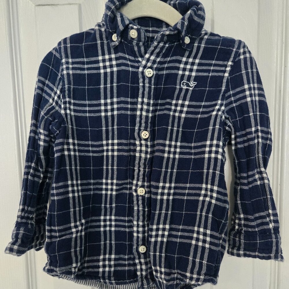 Vineyard Vines 2t Blue and White Plaid Button Up Whale Shirt